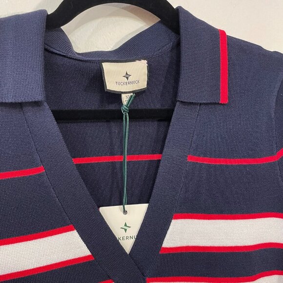 Last Chance! New Tuckernuck Wright Polo Striped Knit Mini Dress Navy XL - Picture 4 of 6